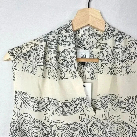 Cabi Beige & Black Printed Scrollwork Tunic Tank Top M #3091 - Picture 4 of 6